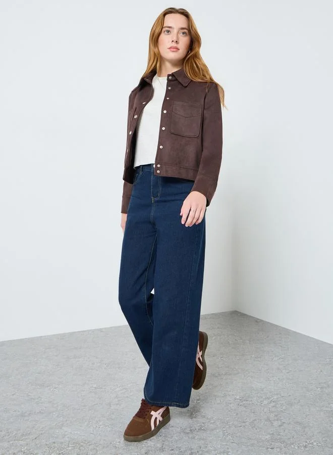 Take Two Women Brown Suede Buttoned Utility Jacket